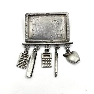 Silver Math Teacher Brooch with Charms
